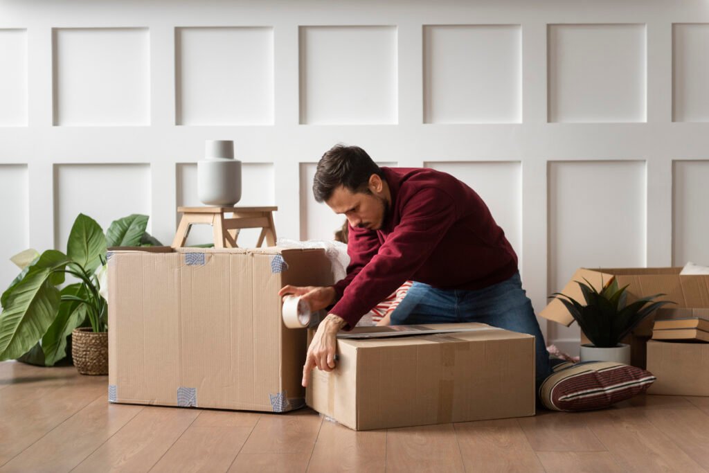 hombre embalando caja